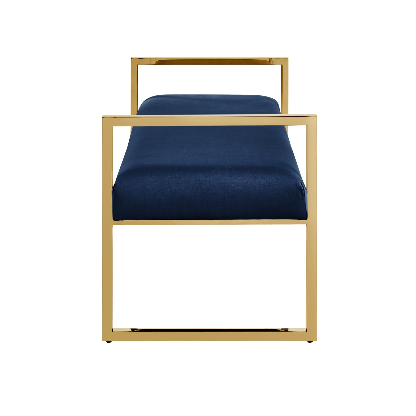 48" Navy Blue and Gold Upholstered Velvet Bench