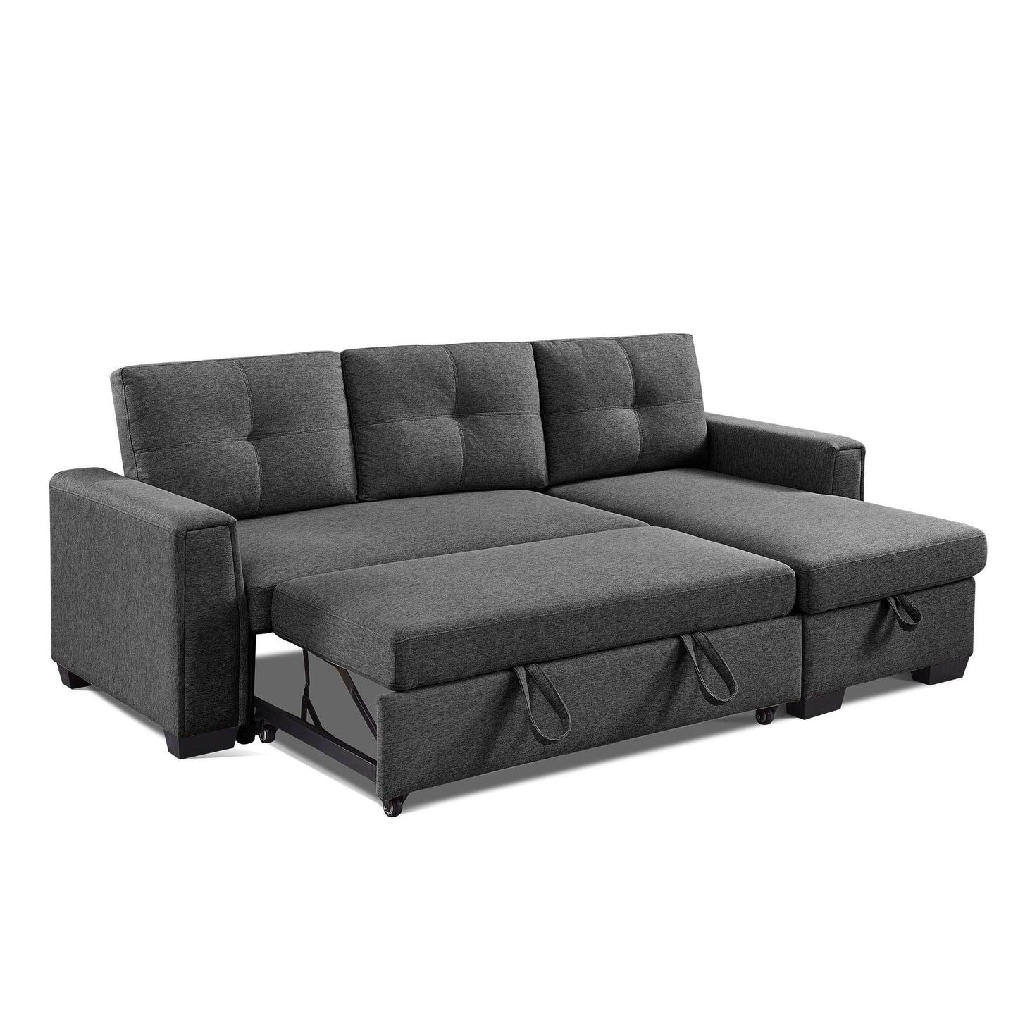 92" Dark Gray Polyester Blend and Black Convertible Futon Sleeper Sofa