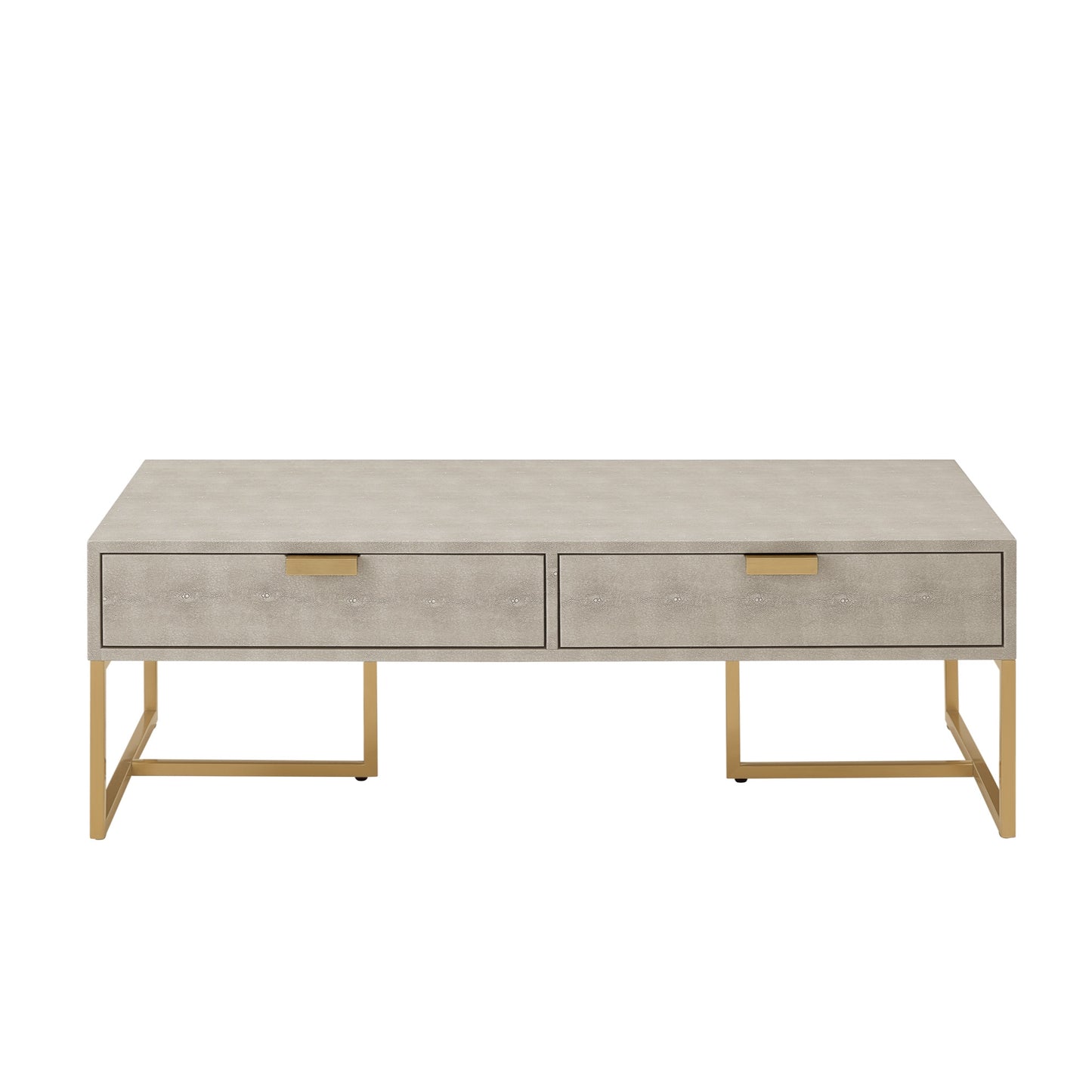 46" Cream And Gold Stainless Steel Coffee Table With Two Drawers