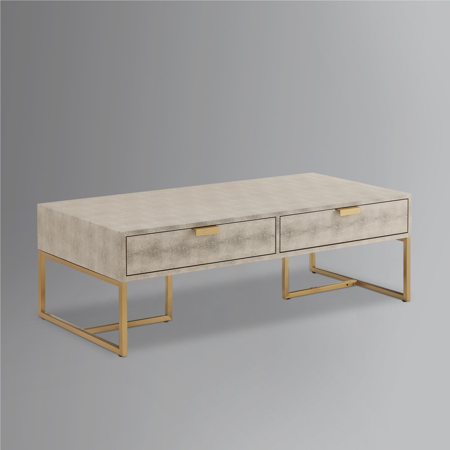 46" Cream And Gold Stainless Steel Coffee Table With Two Drawers