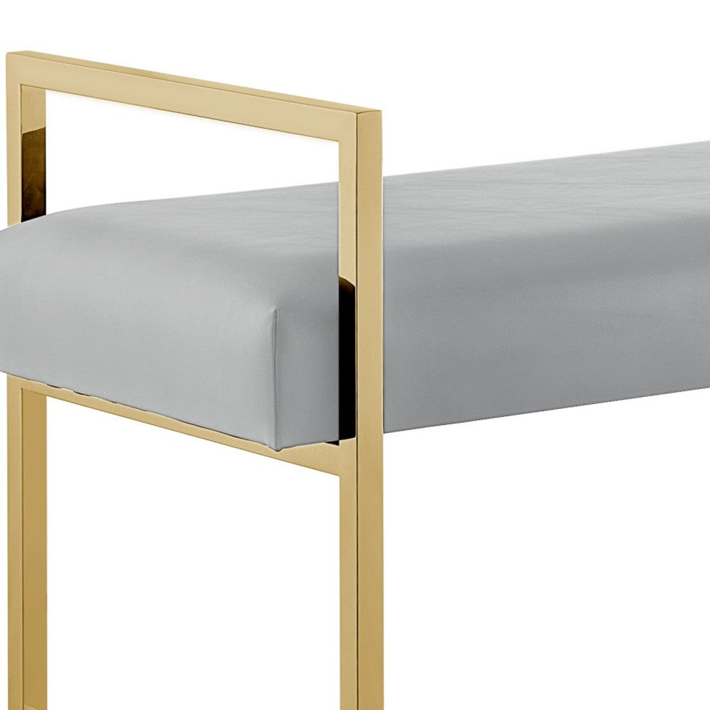 48" Gray and Gold Upholstered PU Leather Bench