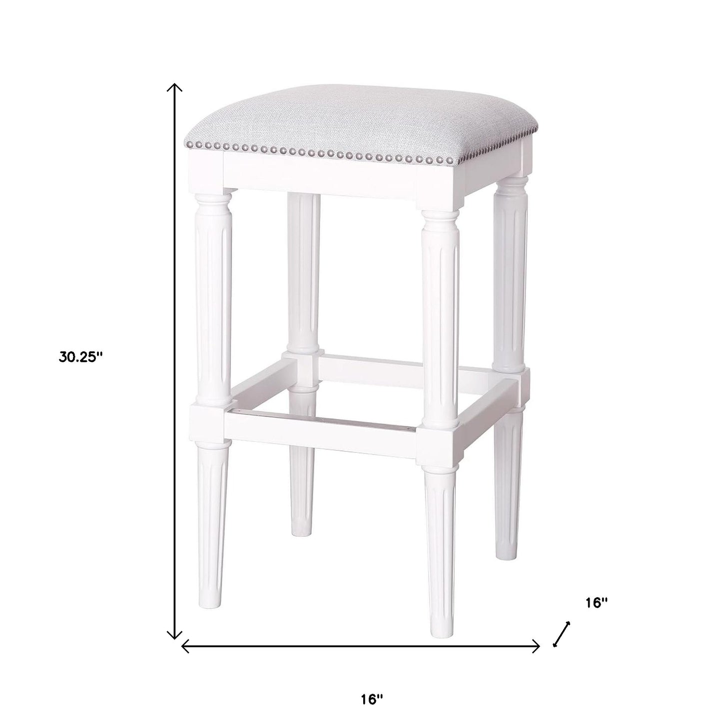 31" Light Gray And White Solid Wood Backless Bar Height Bar Chair