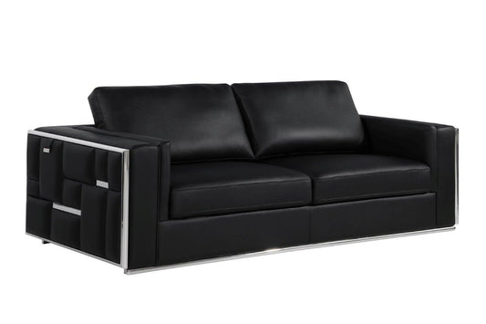 89" Black And Silver Italian Leather Sofa