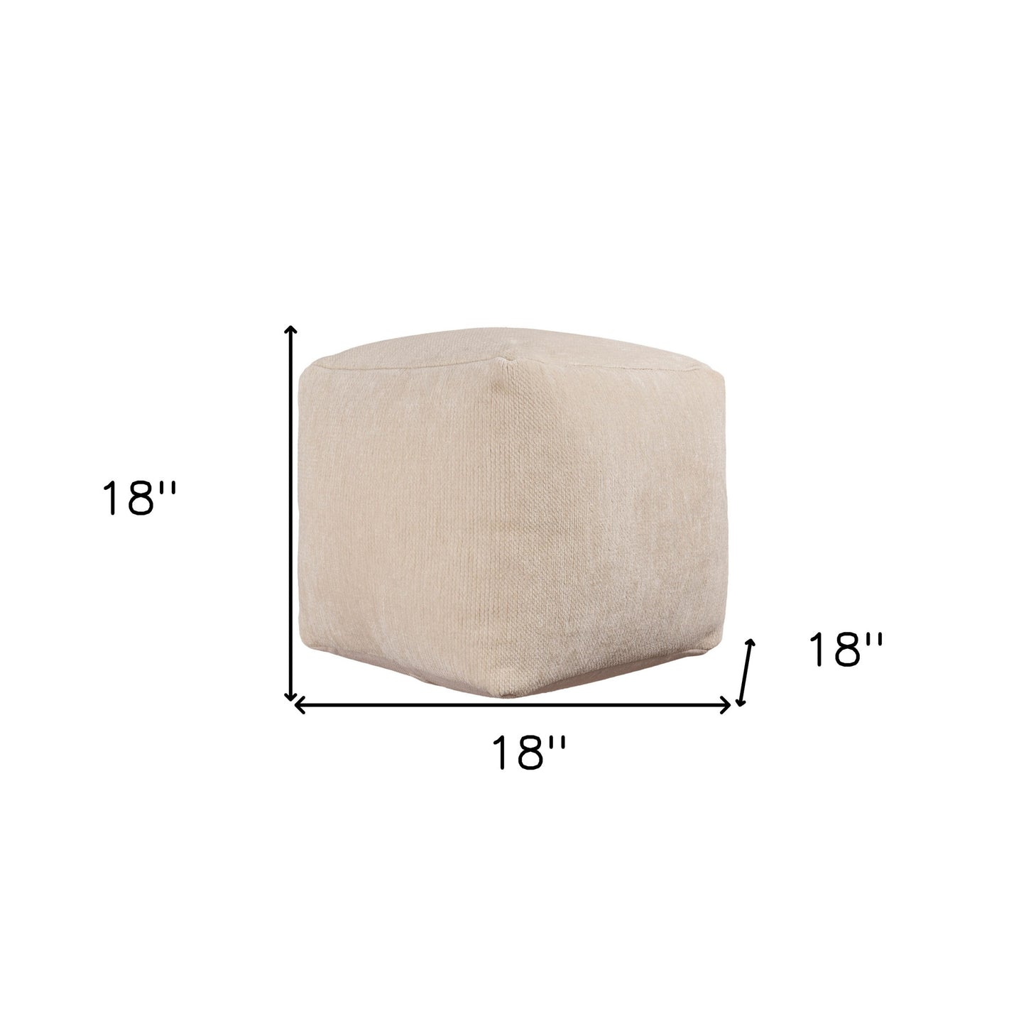 18" Ivory Chenille Cube Pouf Ottoman