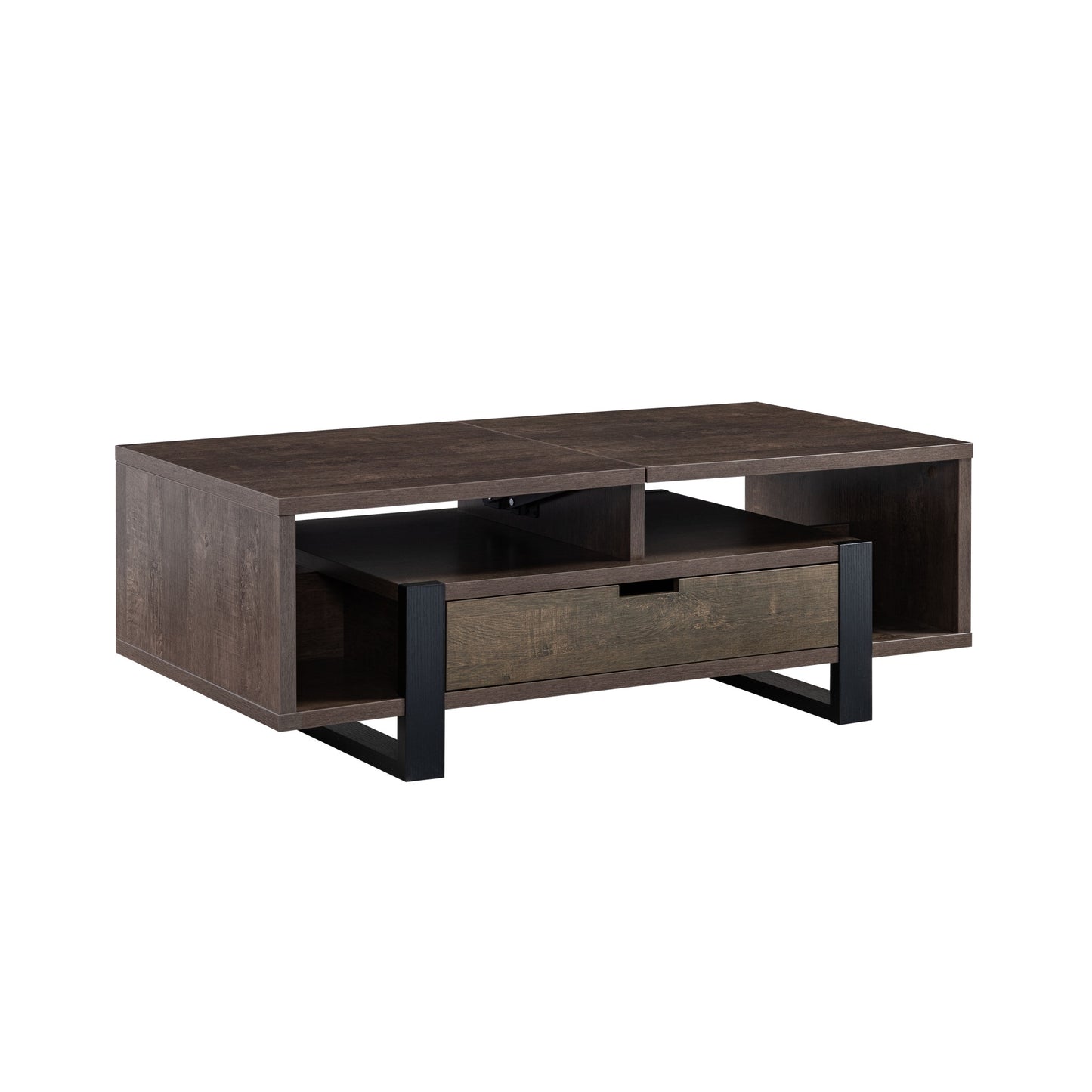 47" Brown And Black Lift Top Coffee Table With Drawer And Shelf