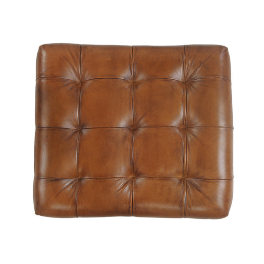 14" Brown Faux leather Footstool Ottoman