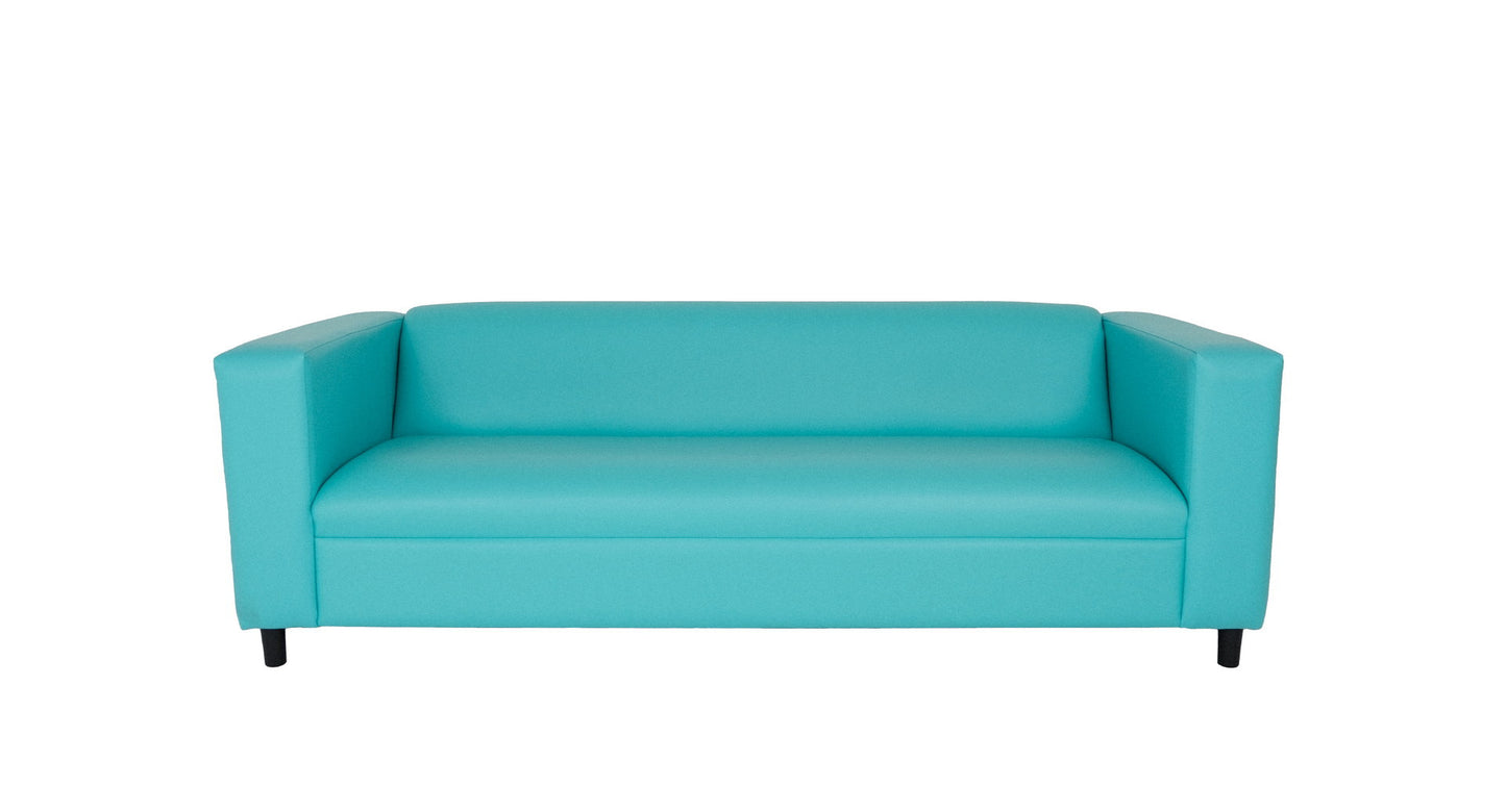 84" Teal Blue Faux Leather And Black Sofa