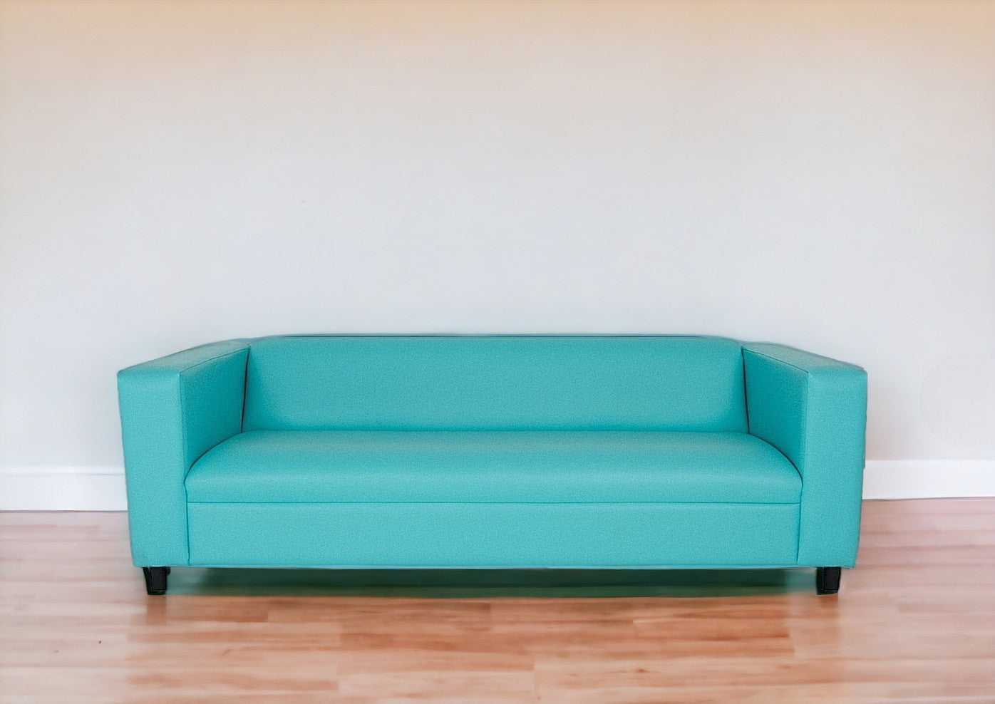 84" Teal Blue Faux Leather And Black Sofa