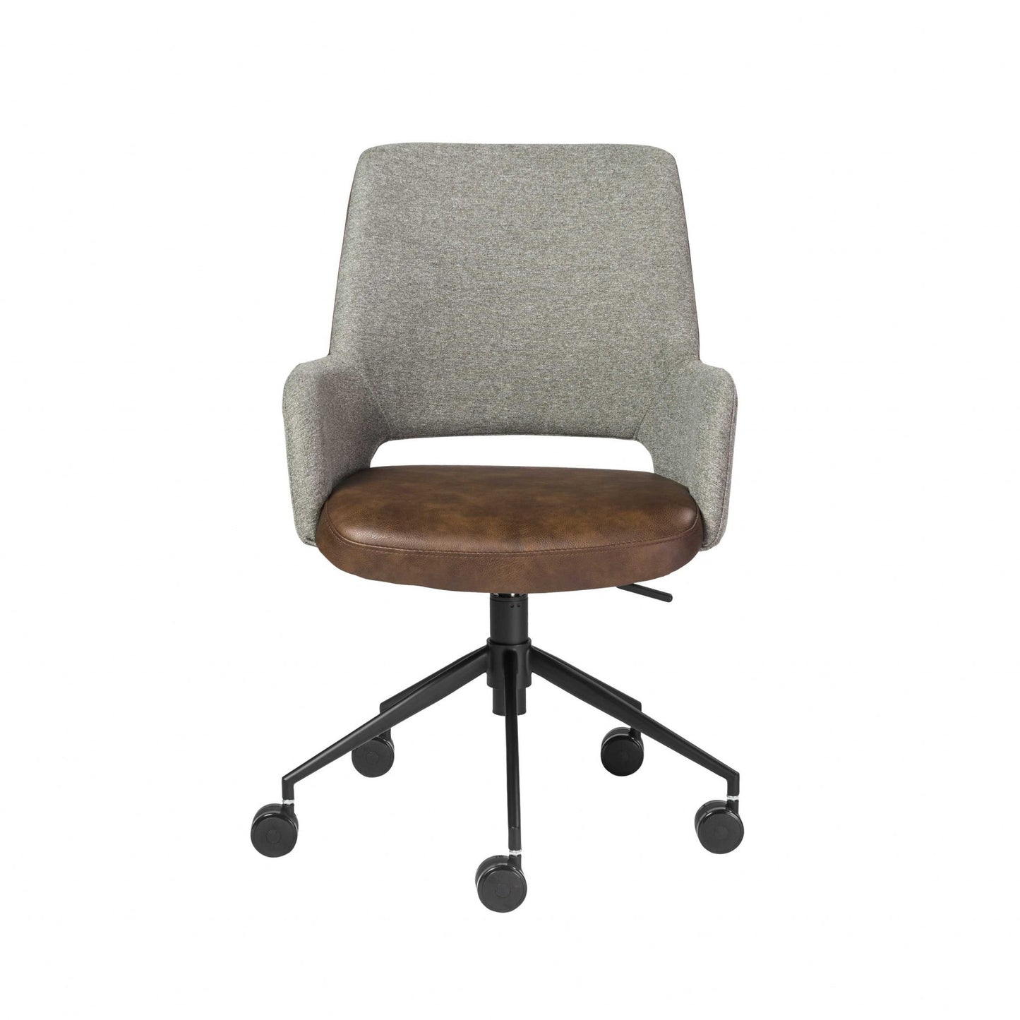 21.26" X 25.60" X 37.21" Tilt Office Chair In Gray Fabric And Light Brown Leatherette With Black Base