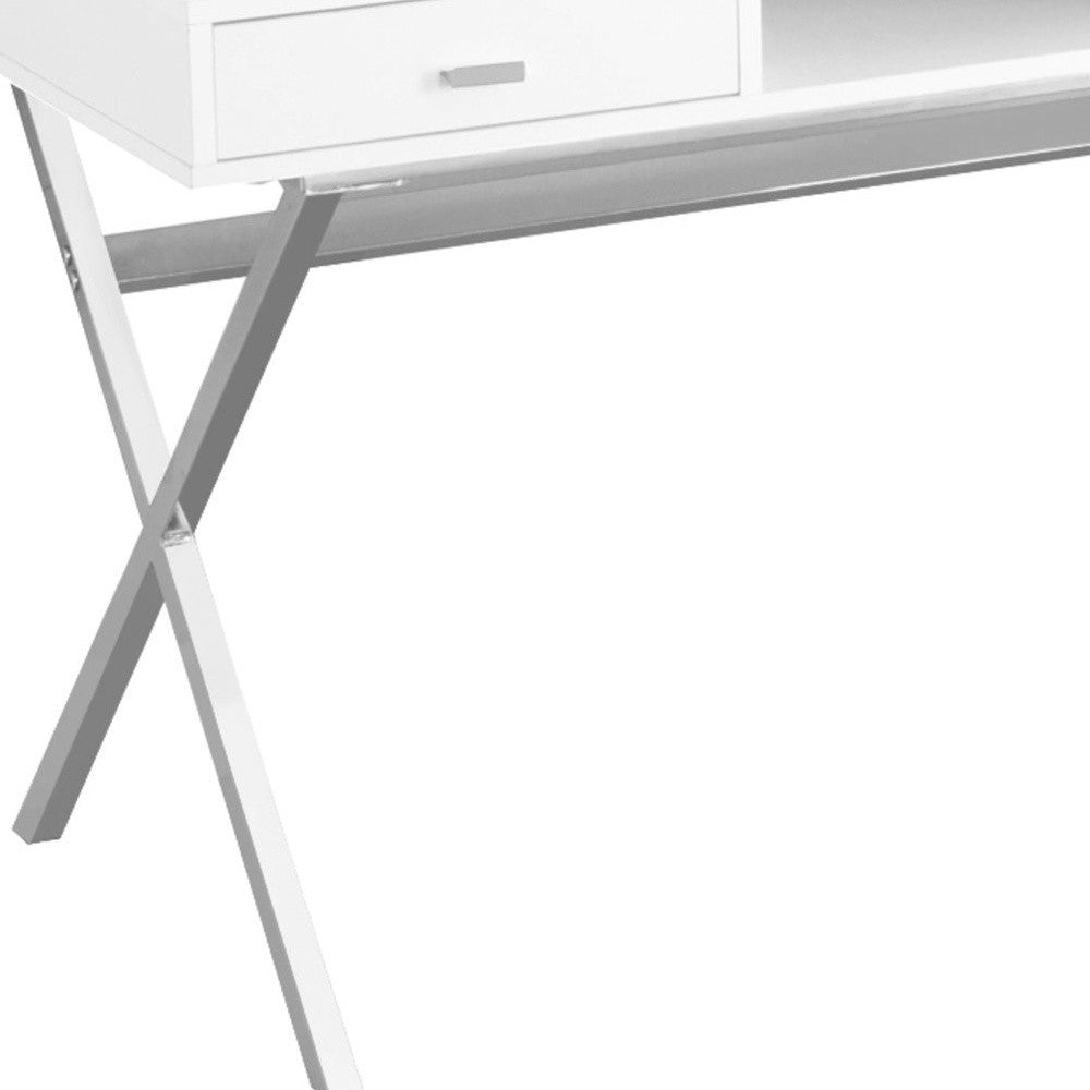 24" White and Silver Computer Desk With Two Drawers