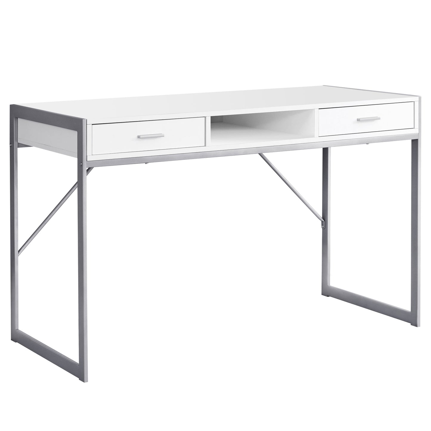 22" White and Silver Computer Desk With Two Drawers