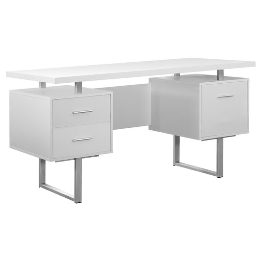 24" White and Silver Computer Desk With Three Drawers