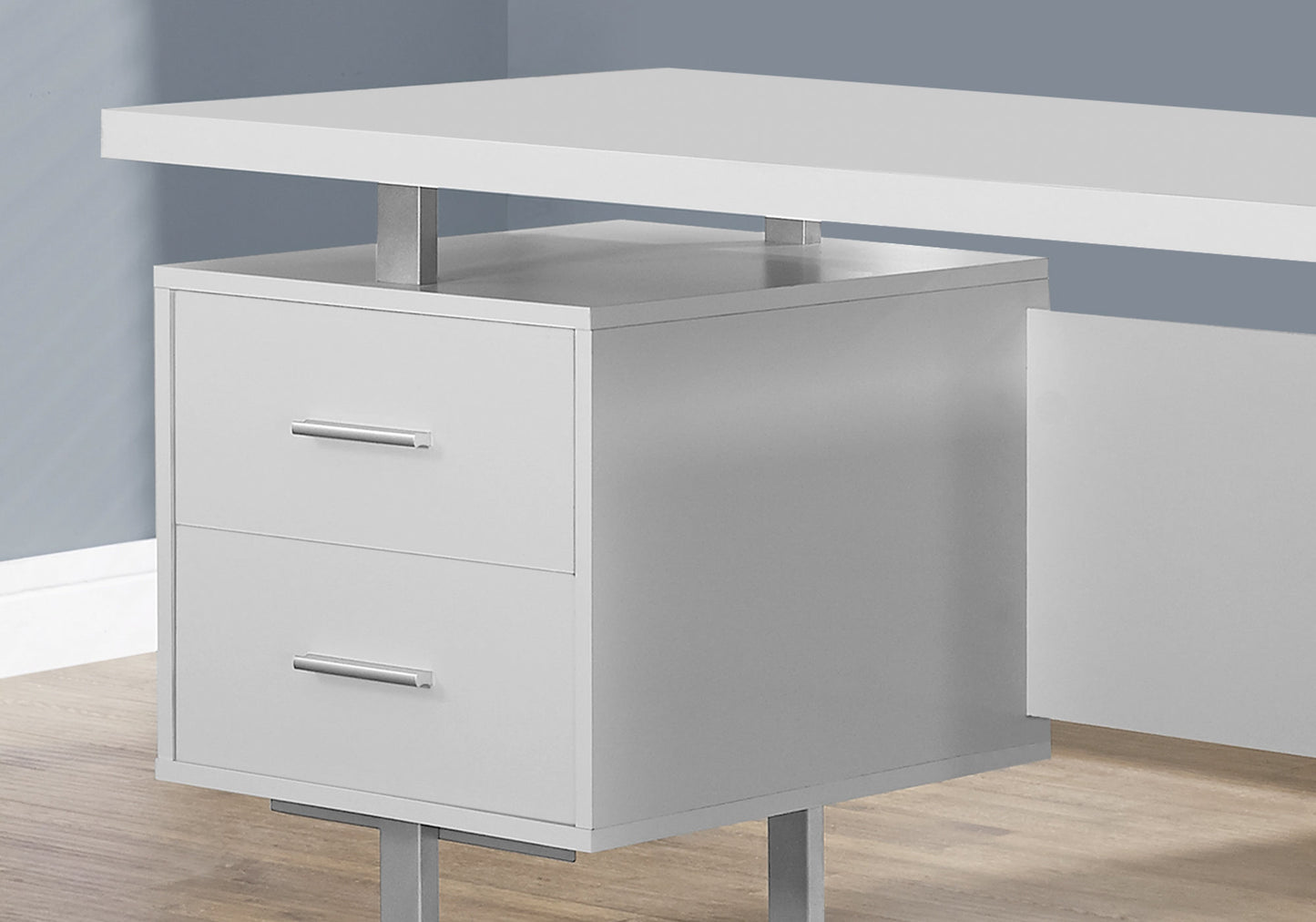 24" White and Silver Computer Desk With Three Drawers