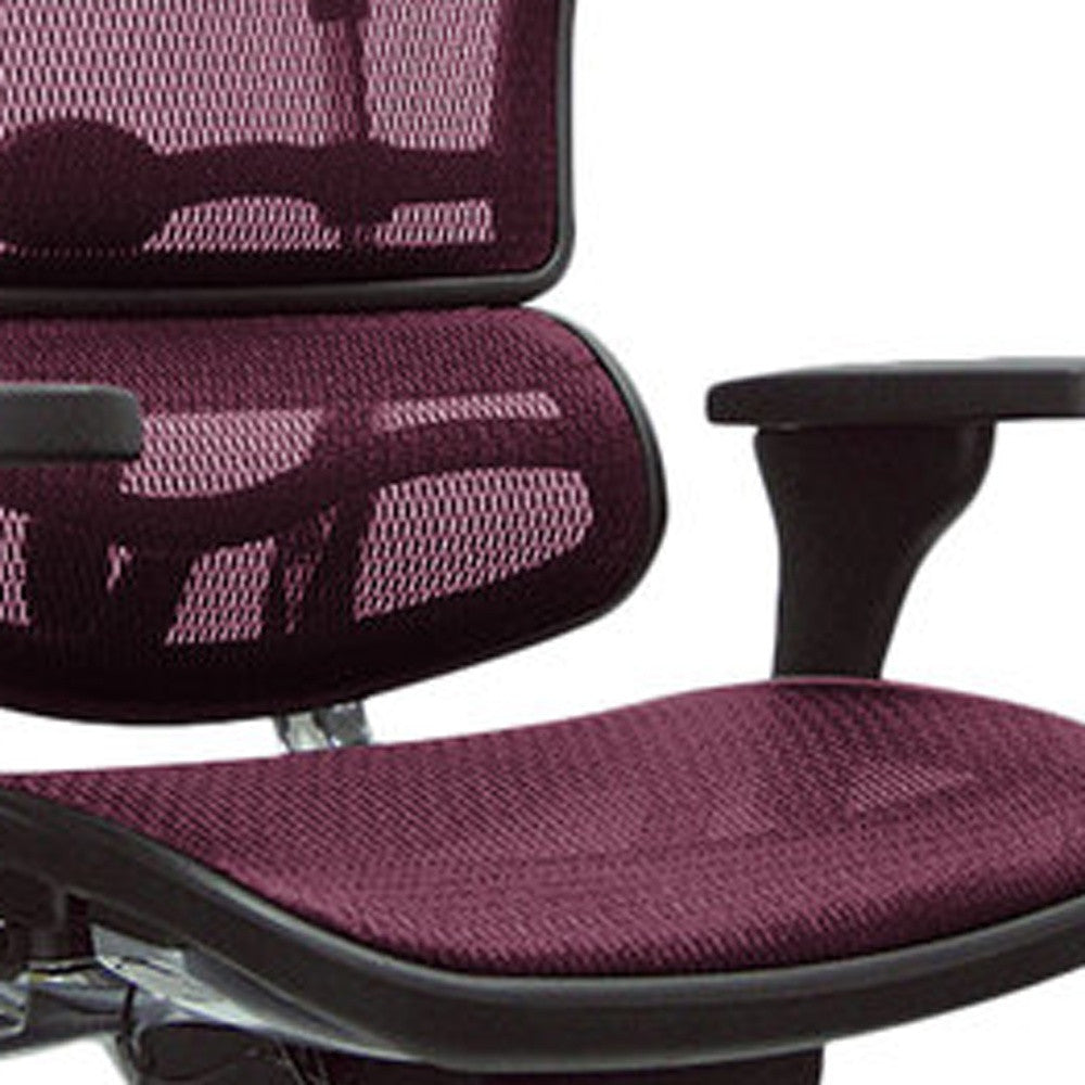 Plum and Silver Adjustable Swivel Mesh Rolling Office Chair