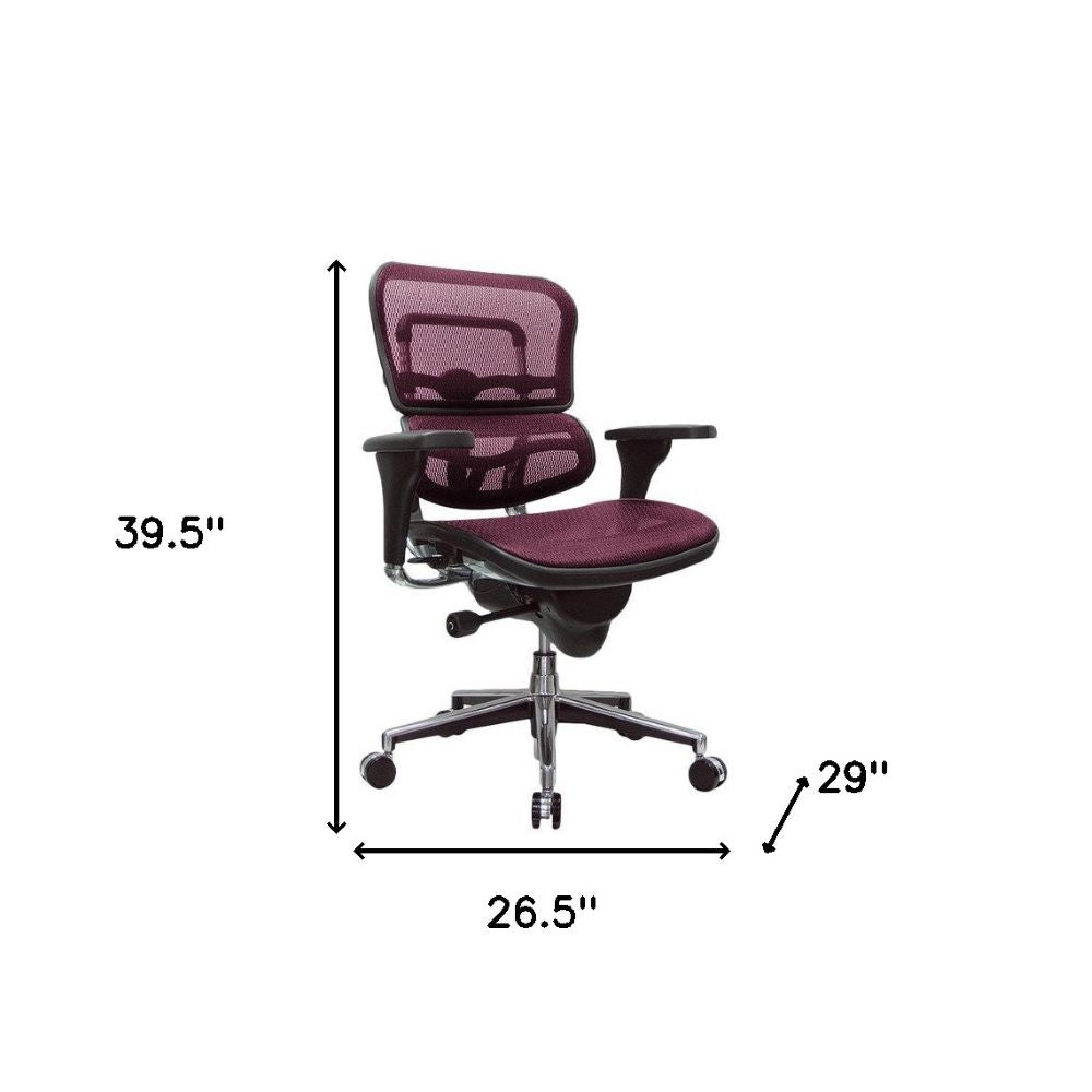 Plum and Silver Adjustable Swivel Mesh Rolling Office Chair