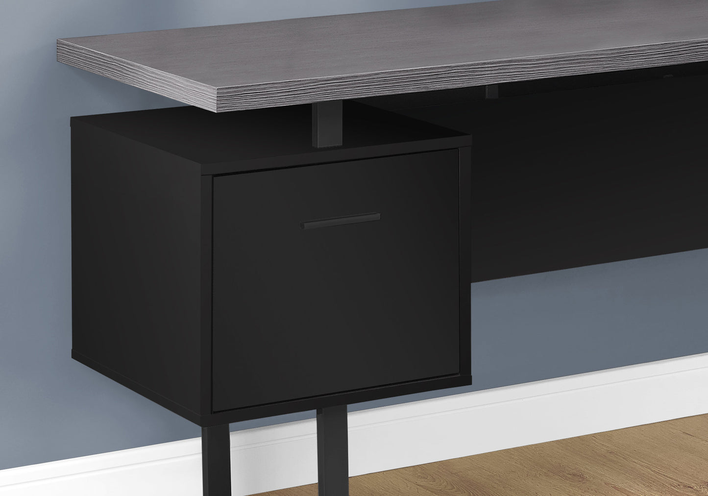 71" Gray and Black L Shape Computer Desk With Three Drawers