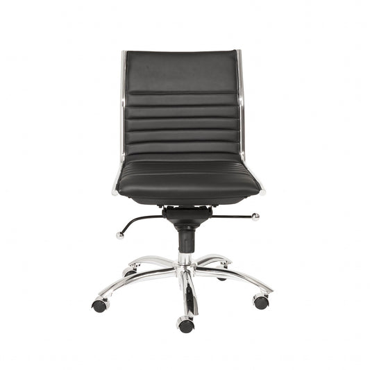 Black Faux Leather Seat Swivel Adjustable Task Chair Leather Back Steel Frame