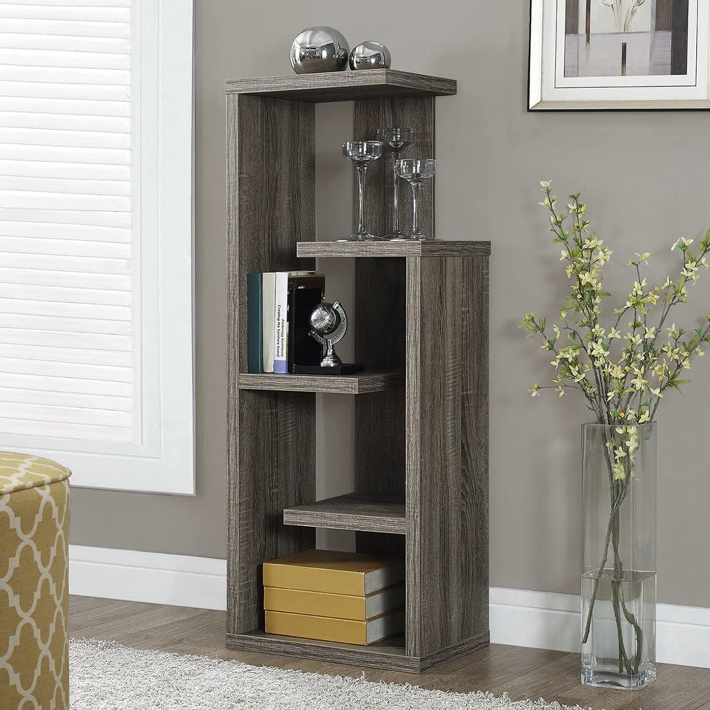 47" Dark Taupe Wood Etagere Bookcase