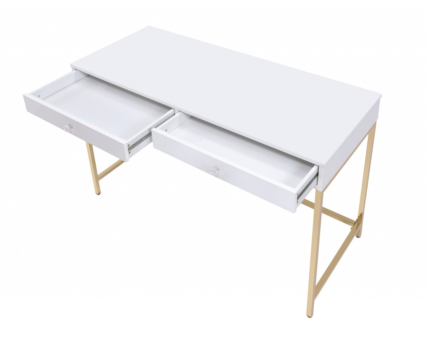 47" White and Gold Mirrored Computer Desk With Two Drawers