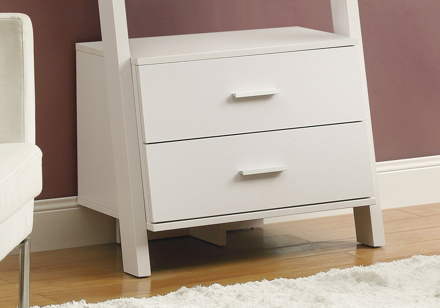 69" White Wood Ladder Bookcase With Two drawers