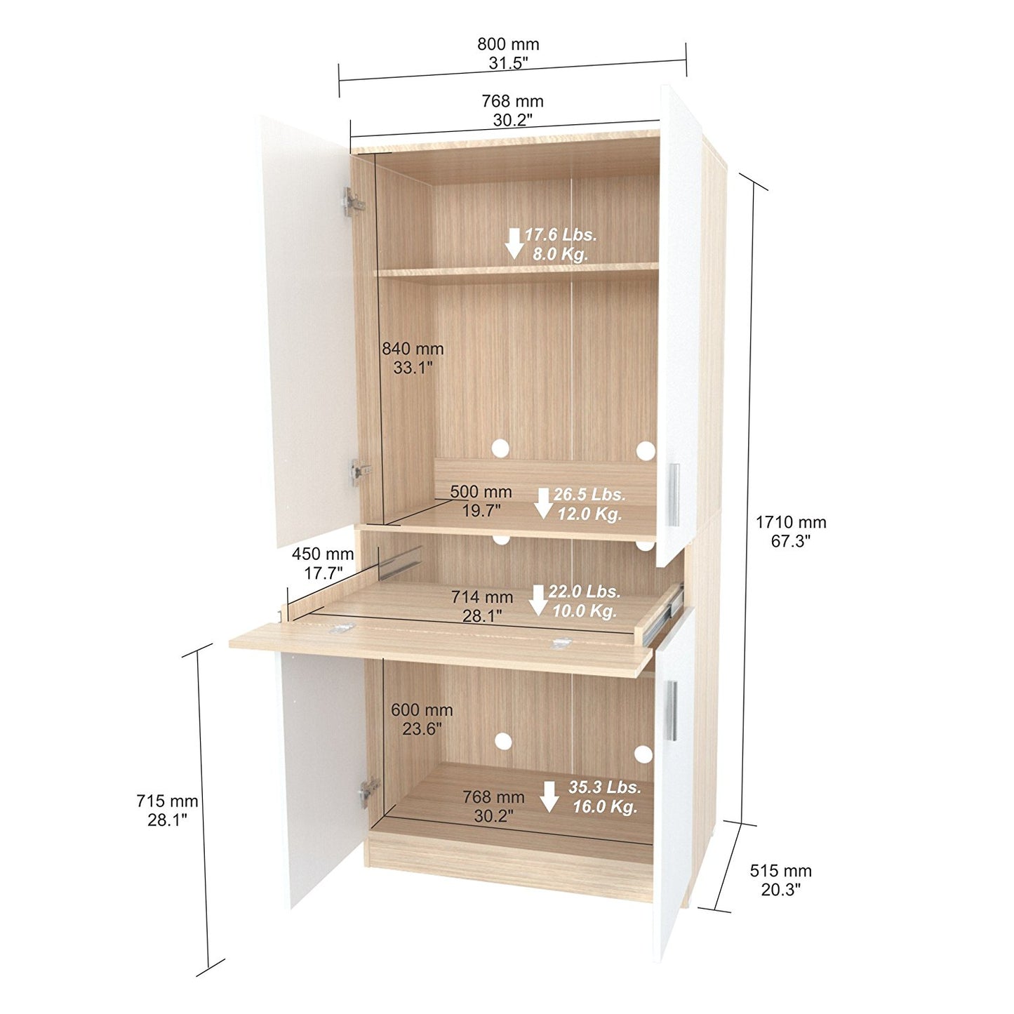 White And Natural Finish Wood Computer Hutch Desk