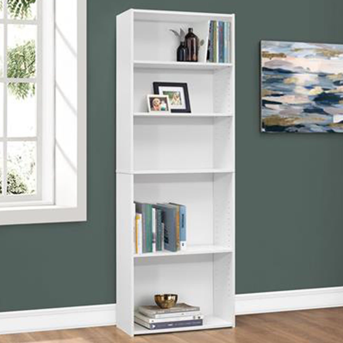 71" White Wood Adjustable Bookcase