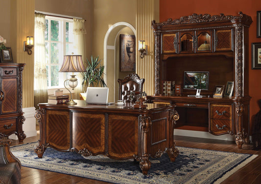 74" Brown Mirrored Executive Desk With Five Drawers