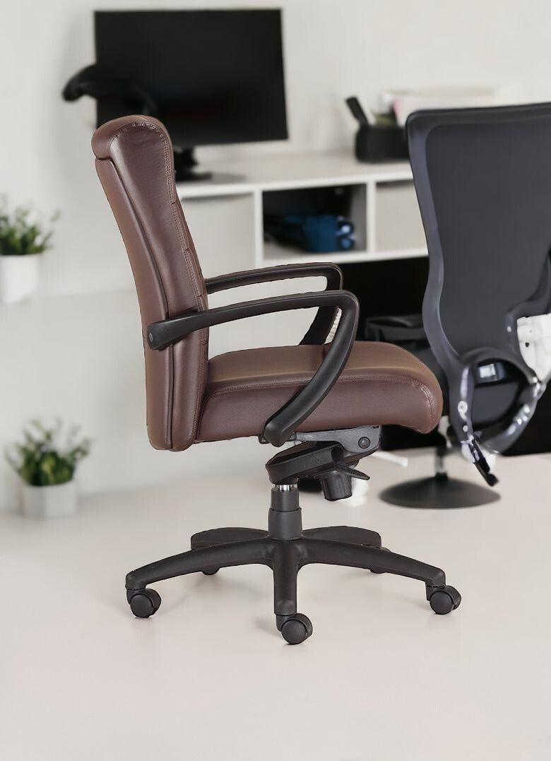 Brown and Black Adjustable Swivel Faux Leather Rolling Office Chair