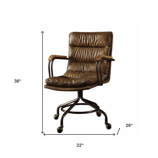 Coffee and Dark Brown Swivel Leather Rolling Executive Office Chair