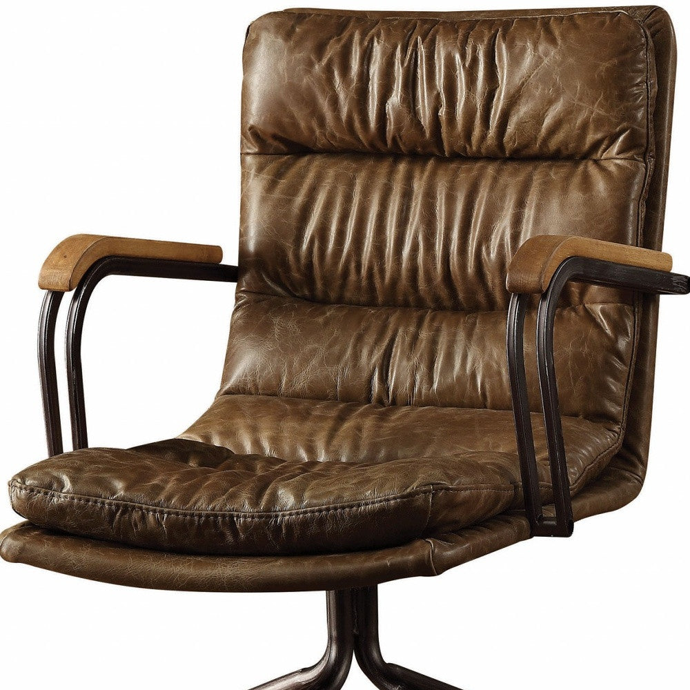 Coffee and Dark Brown Swivel Leather Rolling Executive Office Chair