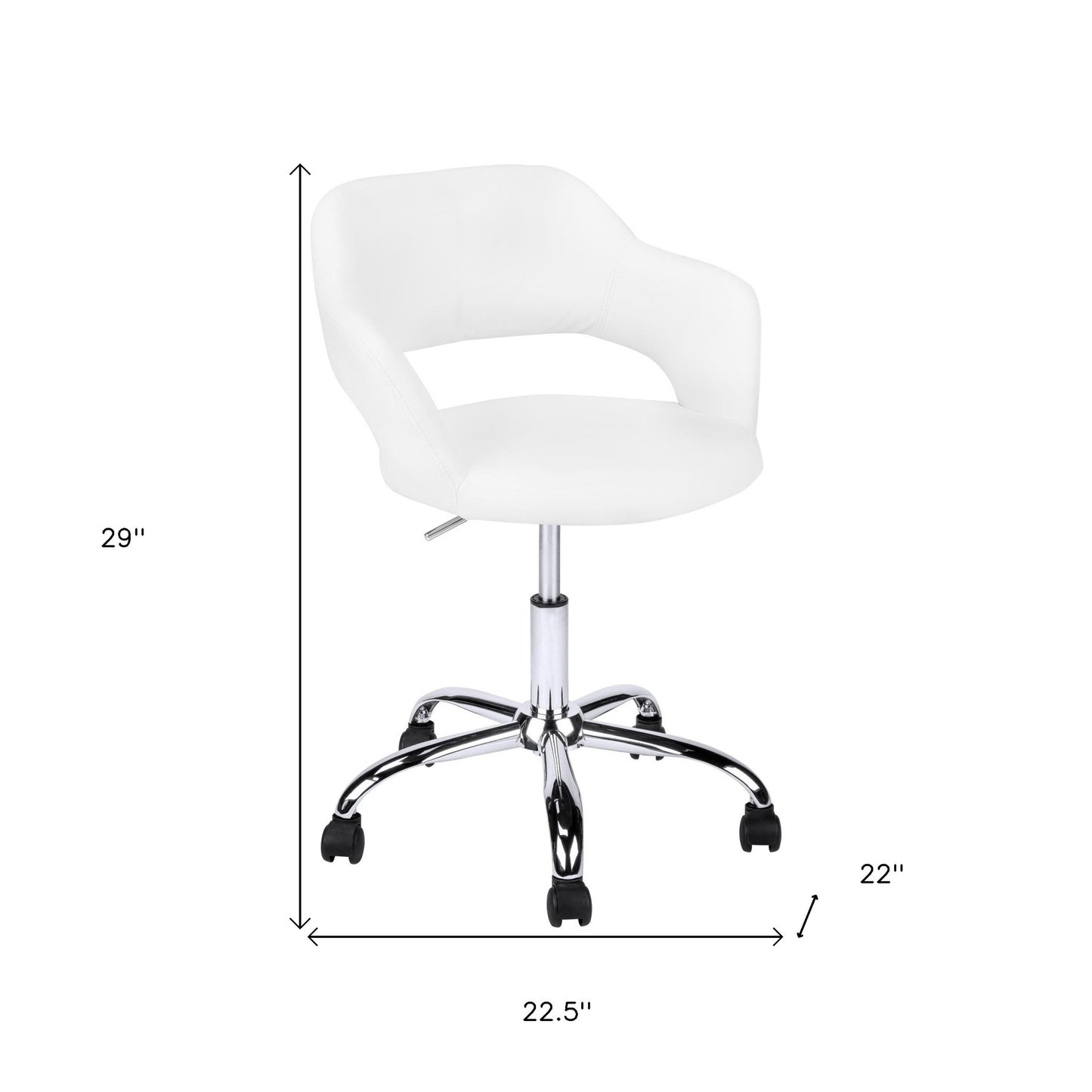 White Faux Leather Seat Swivel Adjustable Task Chair Fabric Back Steel Frame