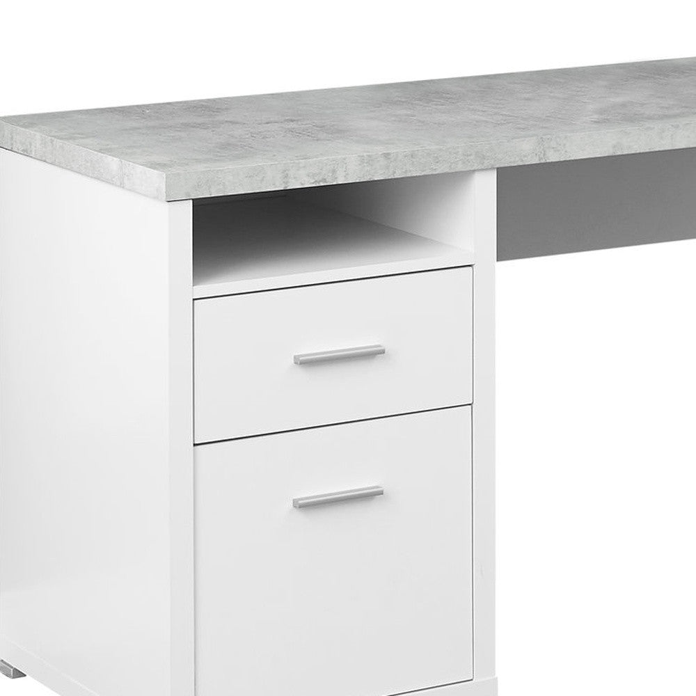 47" Gray and Silver L Shape Computer Desk With Two Drawers