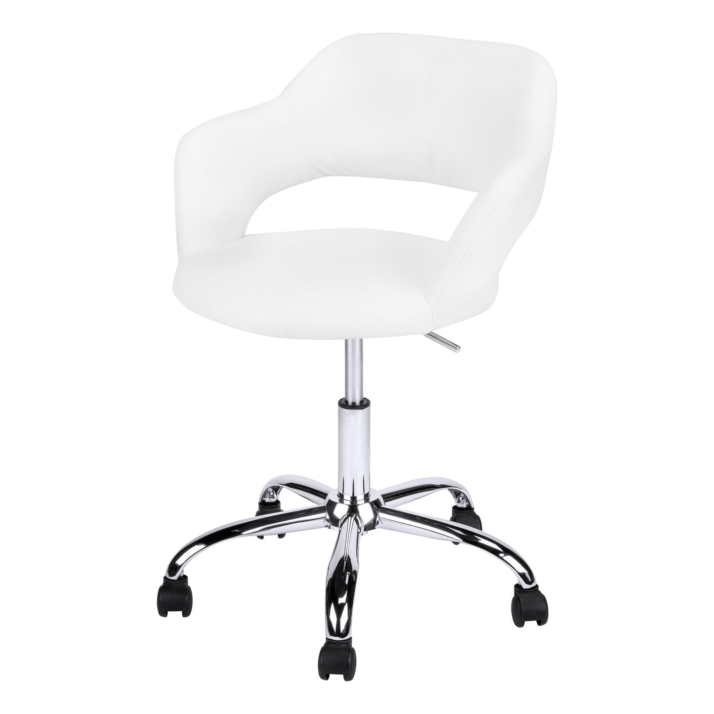 White Faux Leather Seat Swivel Adjustable Task Chair Fabric Back Steel Frame