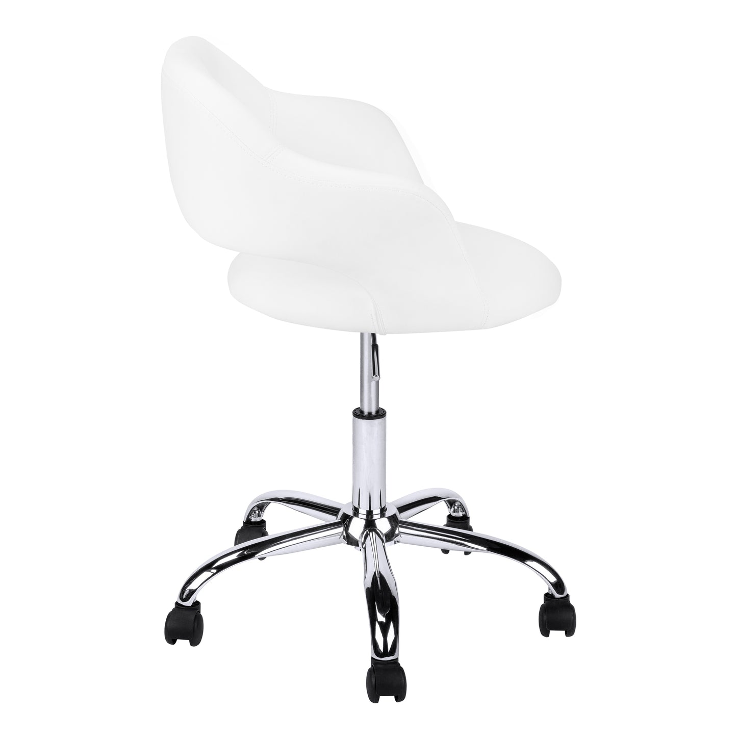 White Faux Leather Seat Swivel Adjustable Task Chair Fabric Back Steel Frame