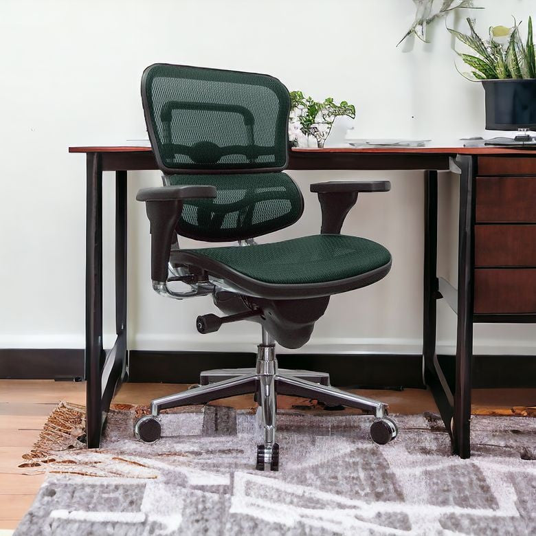 Green and Silver Adjustable Swivel Mesh Rolling Office Chair