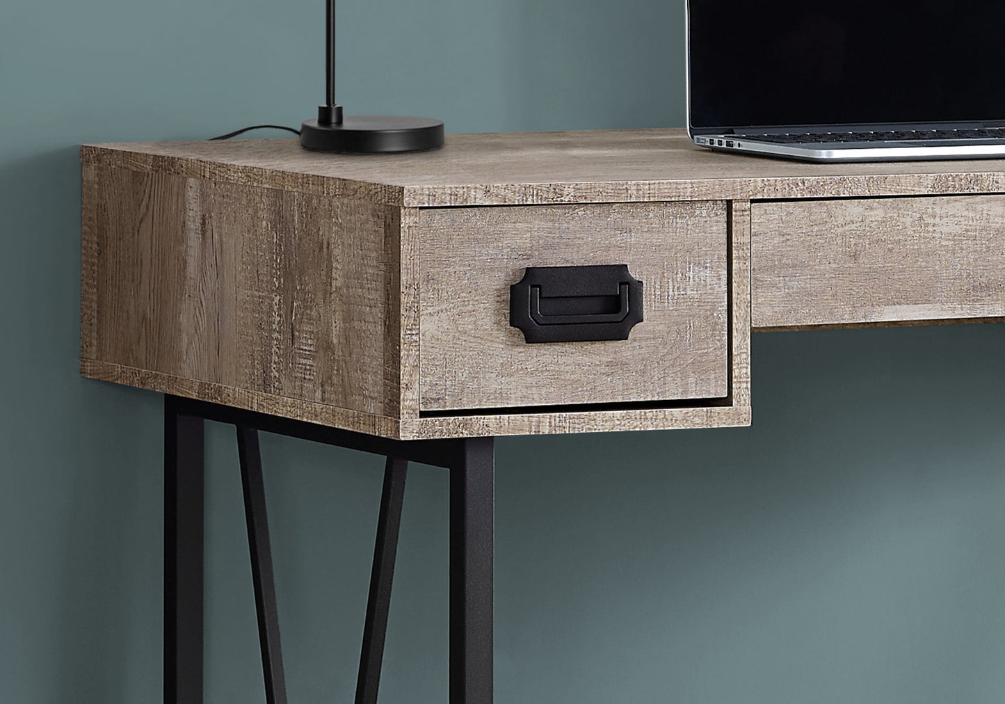 24" Taupe and Black Computer Desk With Three Drawers