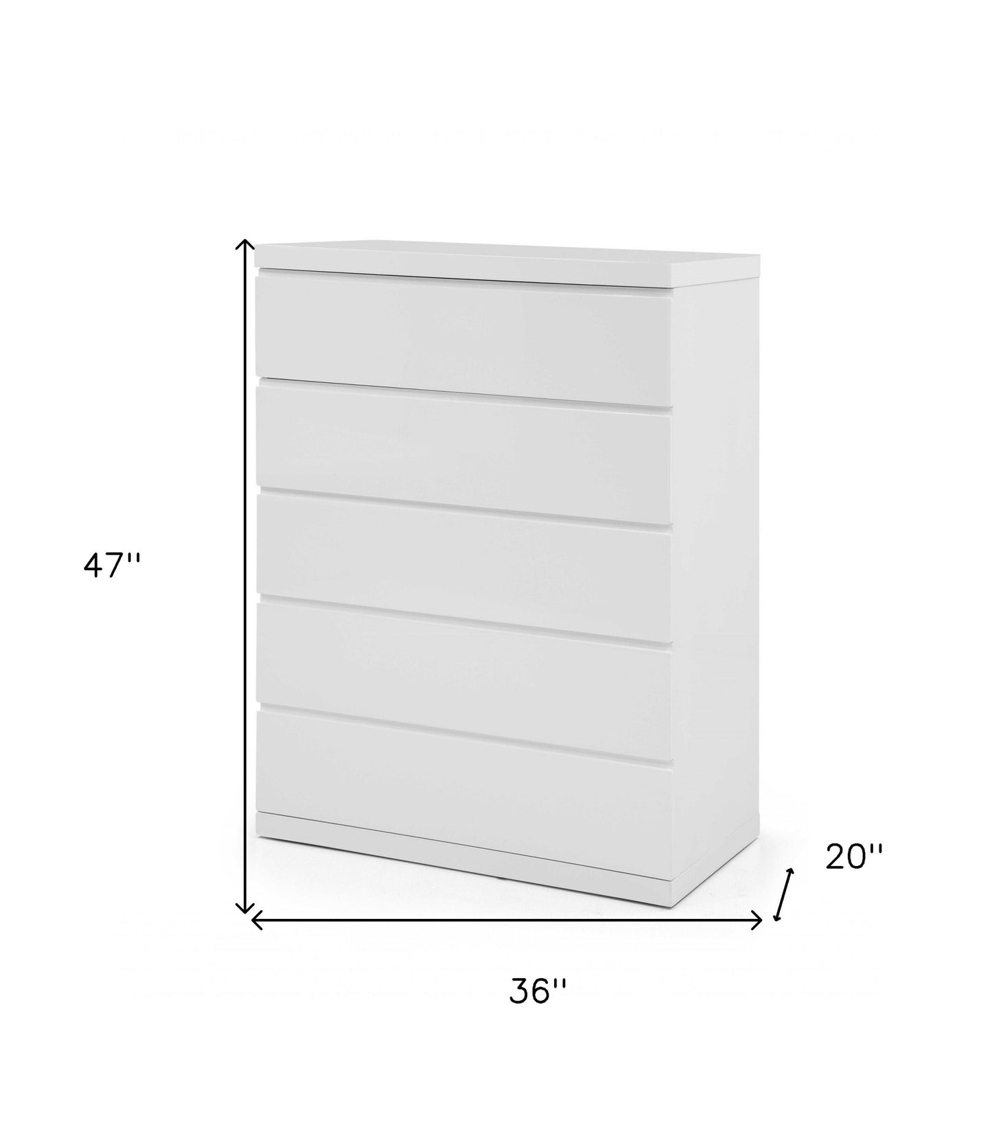 36 X 20 X 47 Gloss White Stainless Steel 5 Drawer Chest