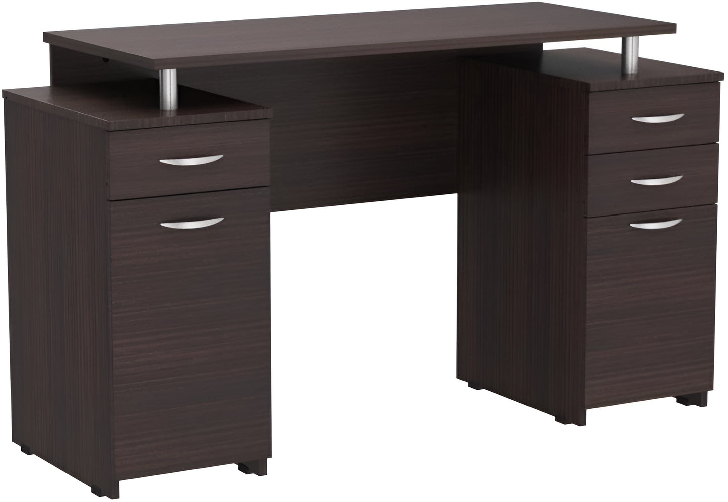 Espresso Finish Wood Computer Desk With Four Drawers