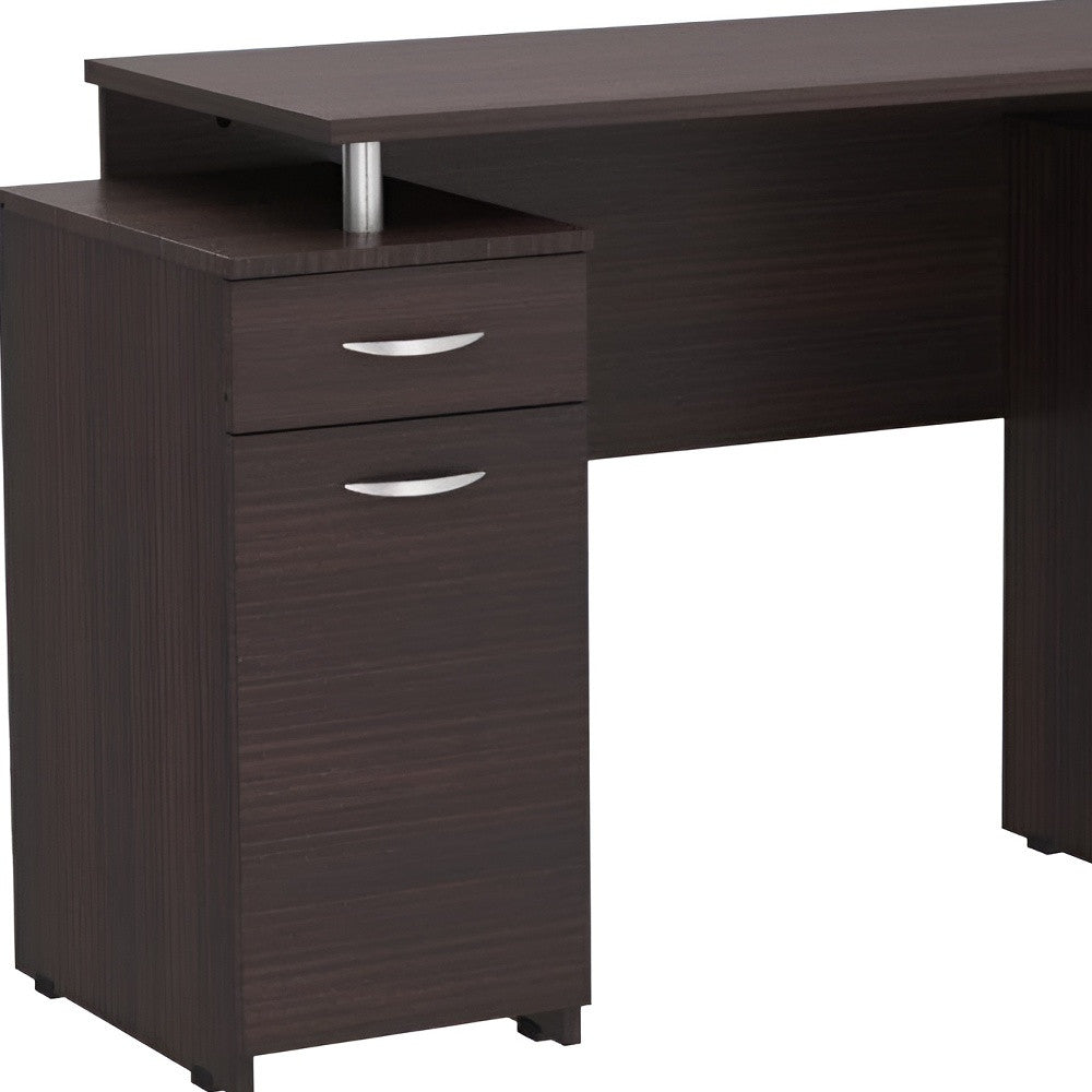 Espresso Finish Wood Computer Desk With Four Drawers