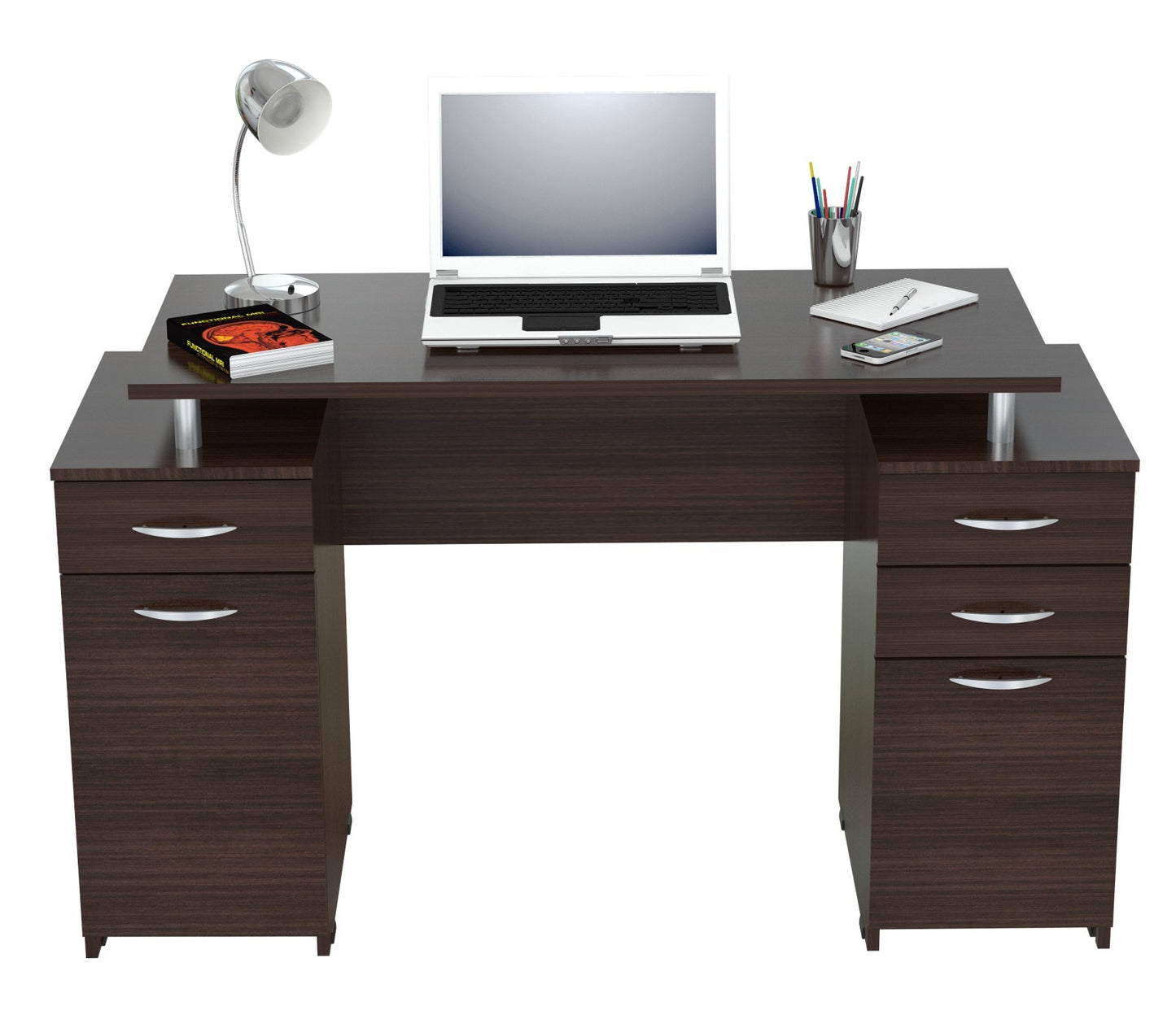 Espresso Finish Wood Computer Desk With Four Drawers