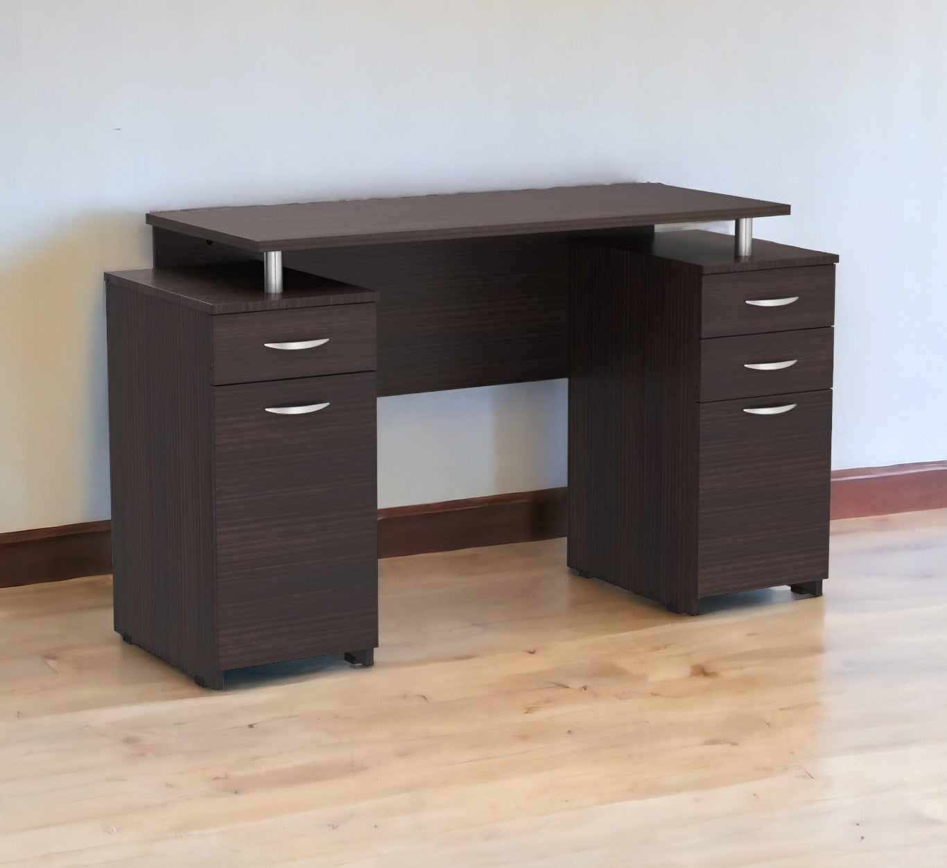 Espresso Finish Wood Computer Desk With Four Drawers