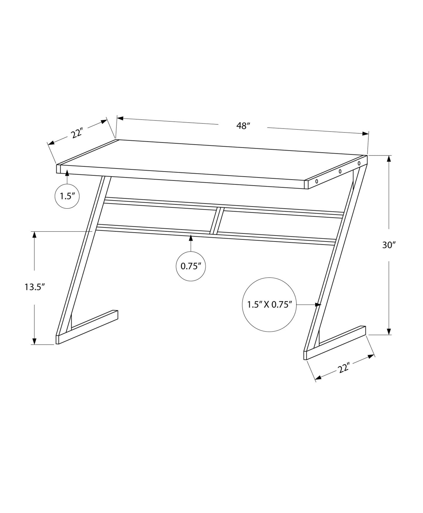 22" Dark Brown and Silver Computer Desk