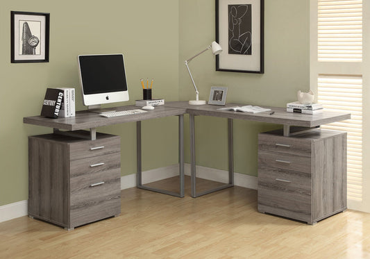 24" Taupe and Silver Computer Desk With Three Drawers