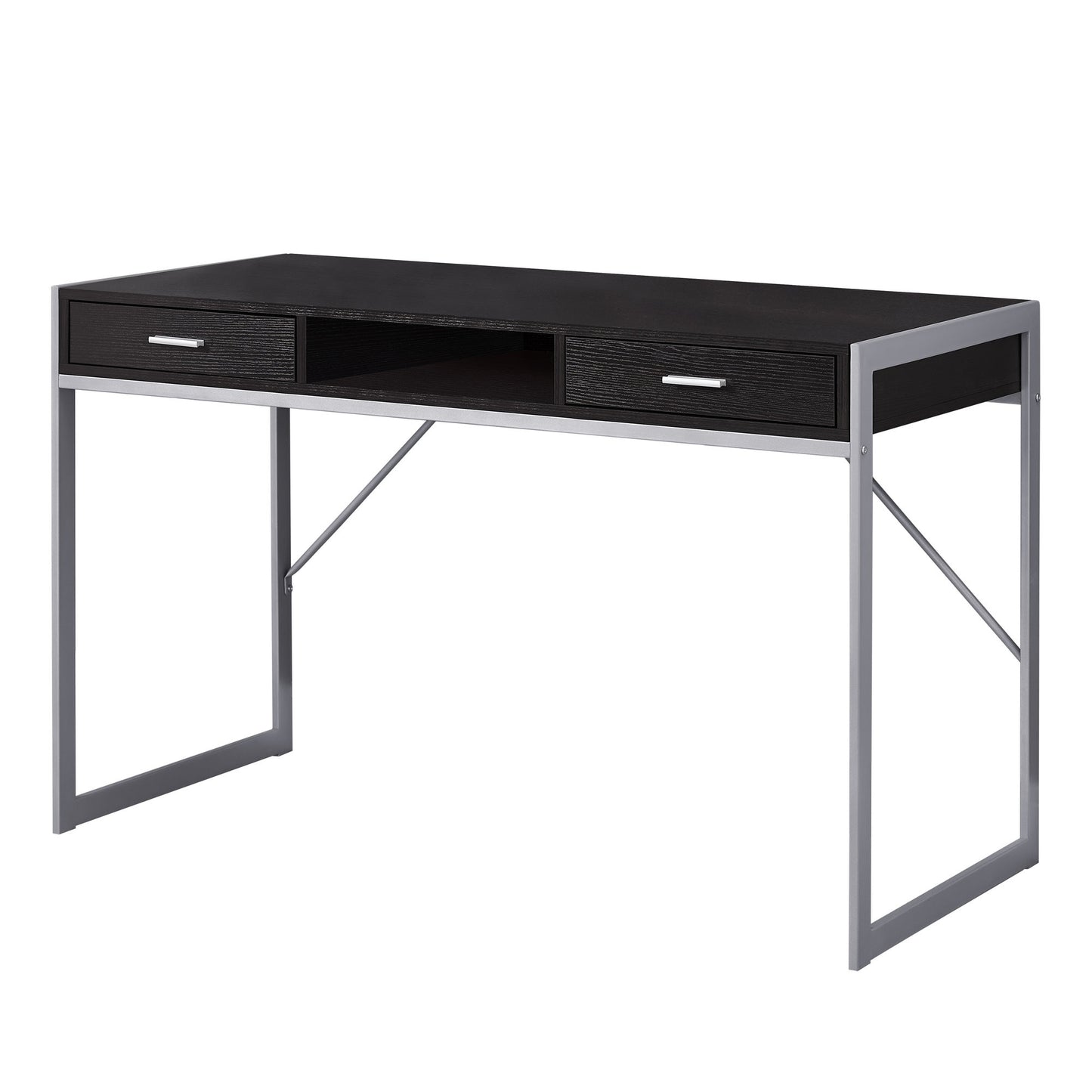 22" Dark Brown and Silver Computer Desk With Two Drawers