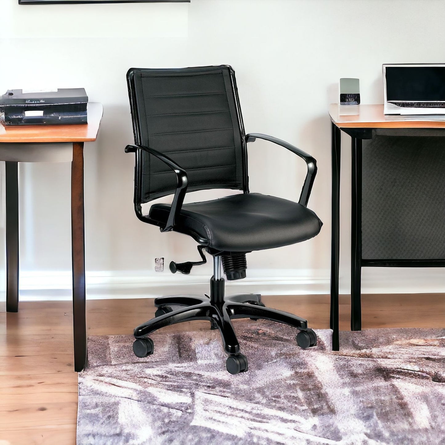 Black Adjustable Swivel Faux Leather Rolling Office Chair