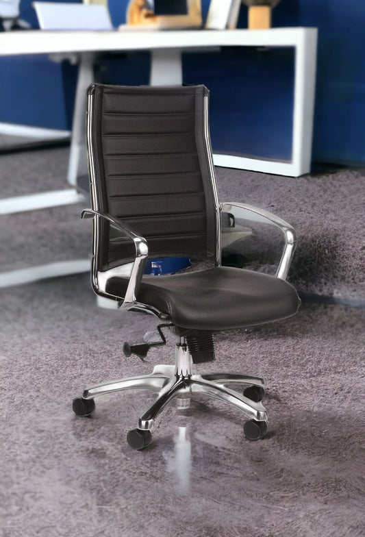 Black and Silver Adjustable Swivel Faux Leather Rolling Office Chair