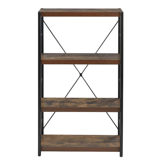 43" Brown and Black Metal and Wood Three Tier Etagere Bookcase