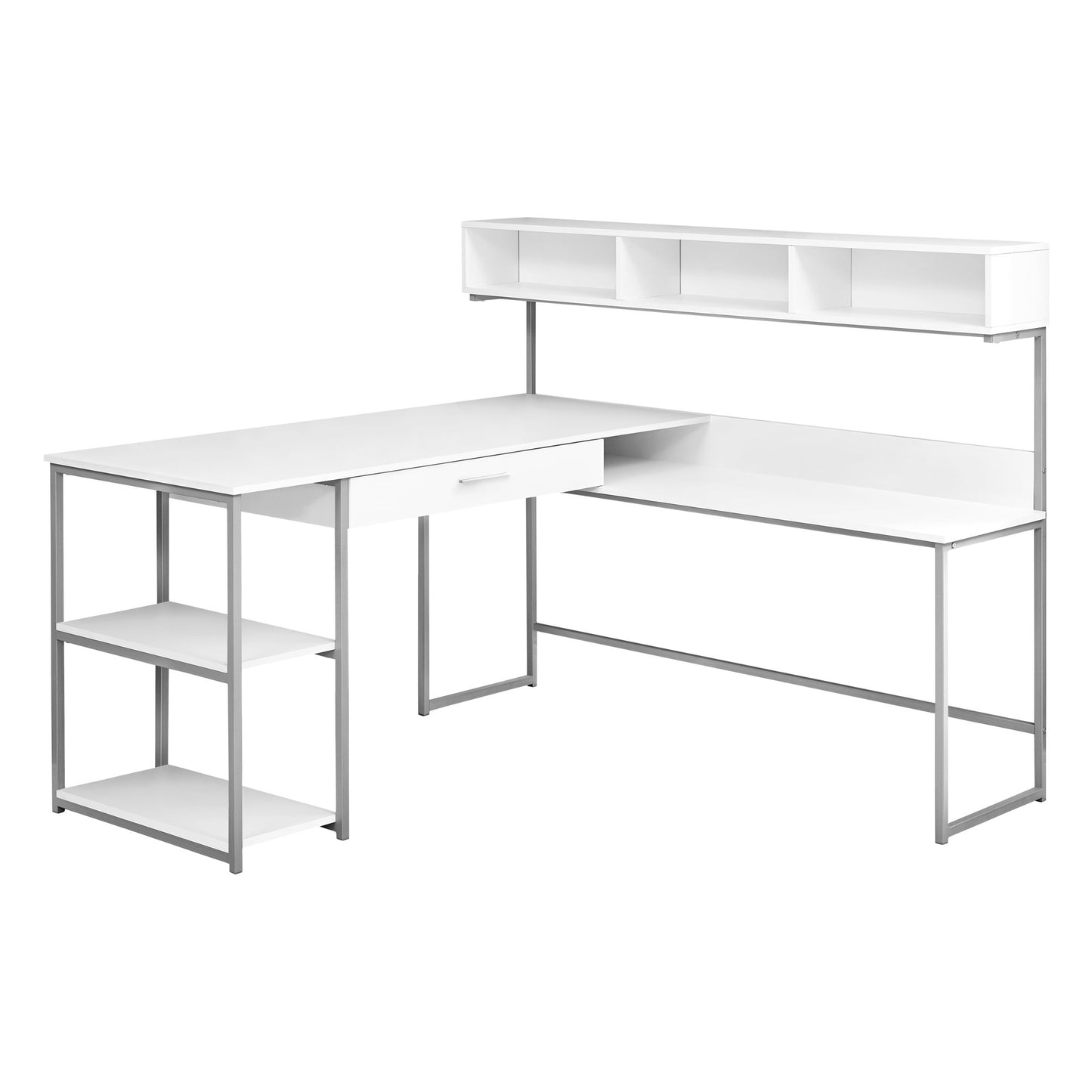 59" White and Silver L Shape Computer Desk