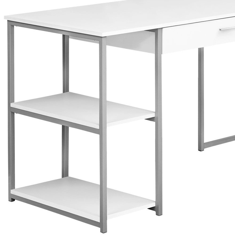 59" White and Silver L Shape Computer Desk