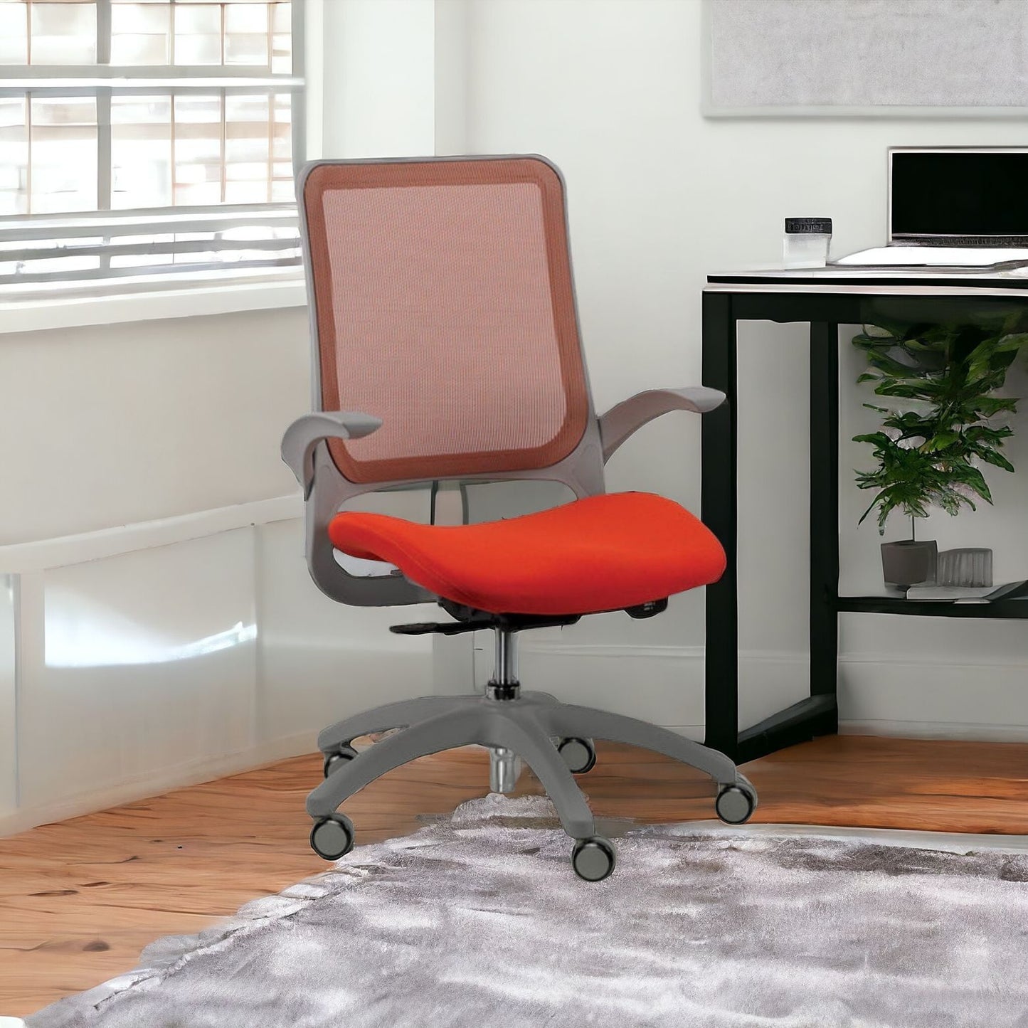 Orange and Gray Adjustable Swivel Mesh Rolling Office Chair